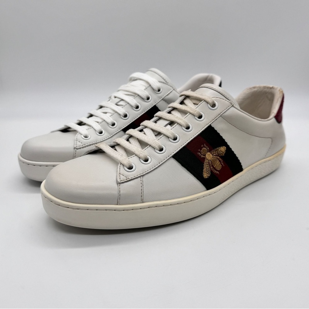 Authentic Gucci Ace Bee Embroidered Leather Sneakers White Men's IT 8 US 8.5 - Picture 5 of 16